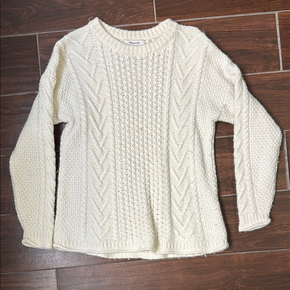 Madewell Xs Cream Cable Knit Crew Neck Sweater